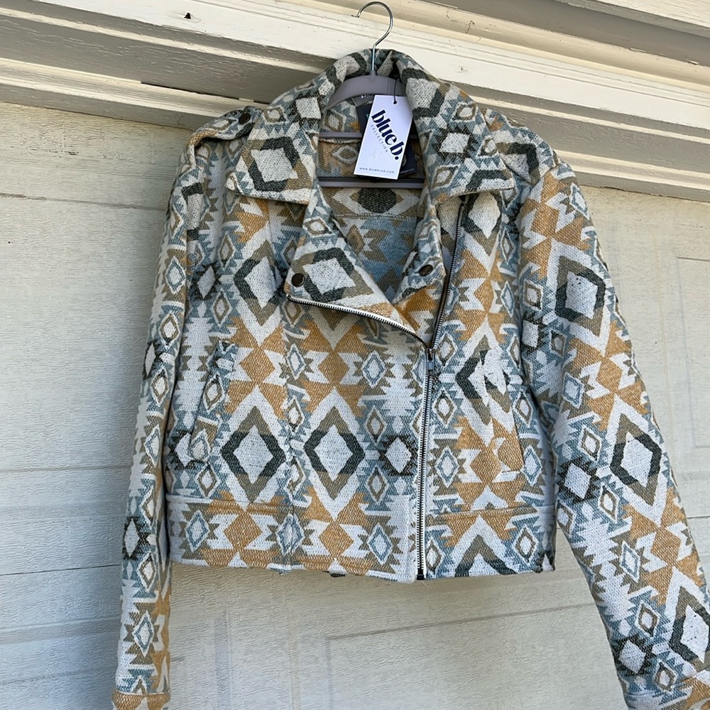 Aztec crop moto zip up jacket